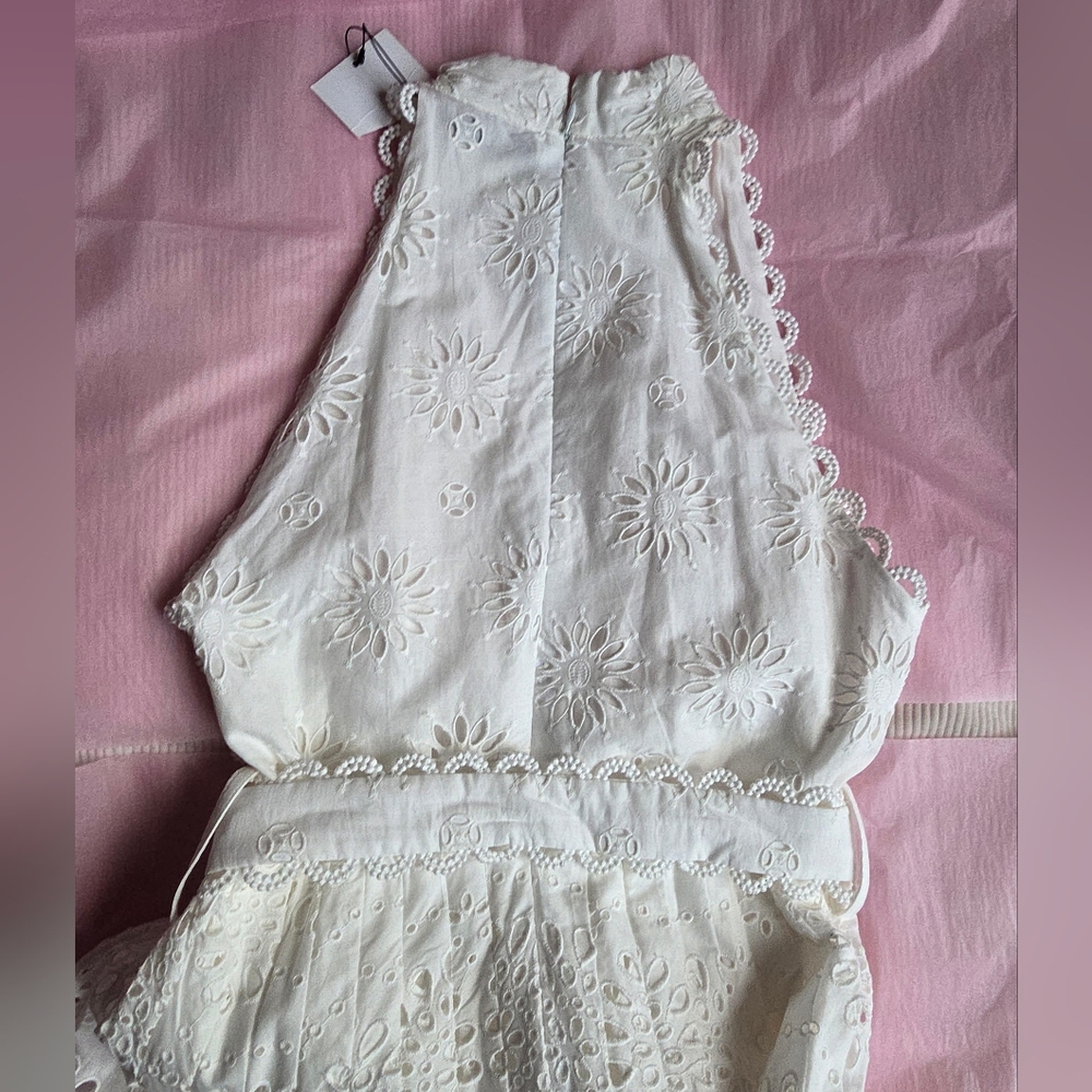 ZARA Openwork Embroidered Midi Dress ZW COLLECTION oyster white Nwt - Picture 13 of 16